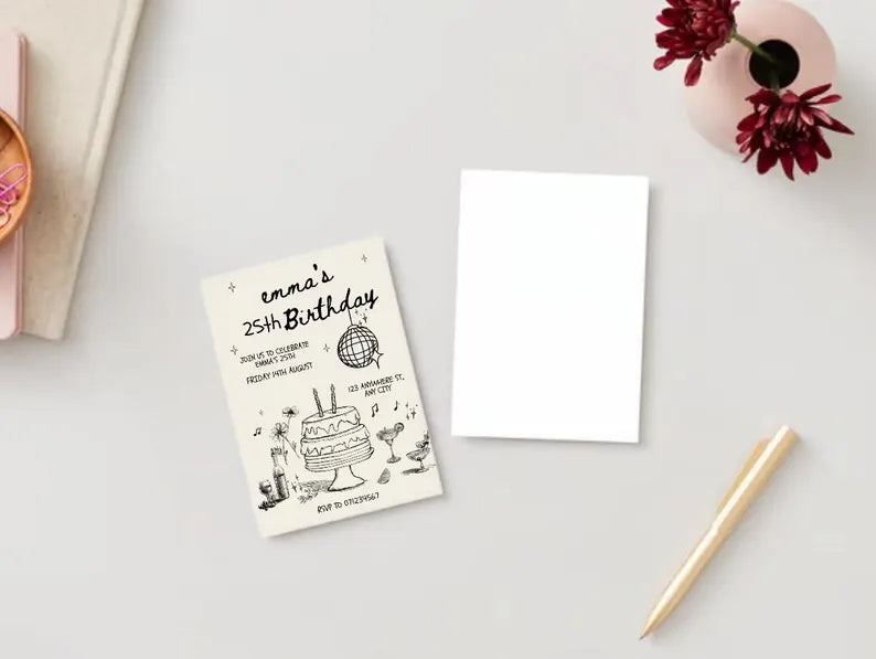 Fine line birthday invitation