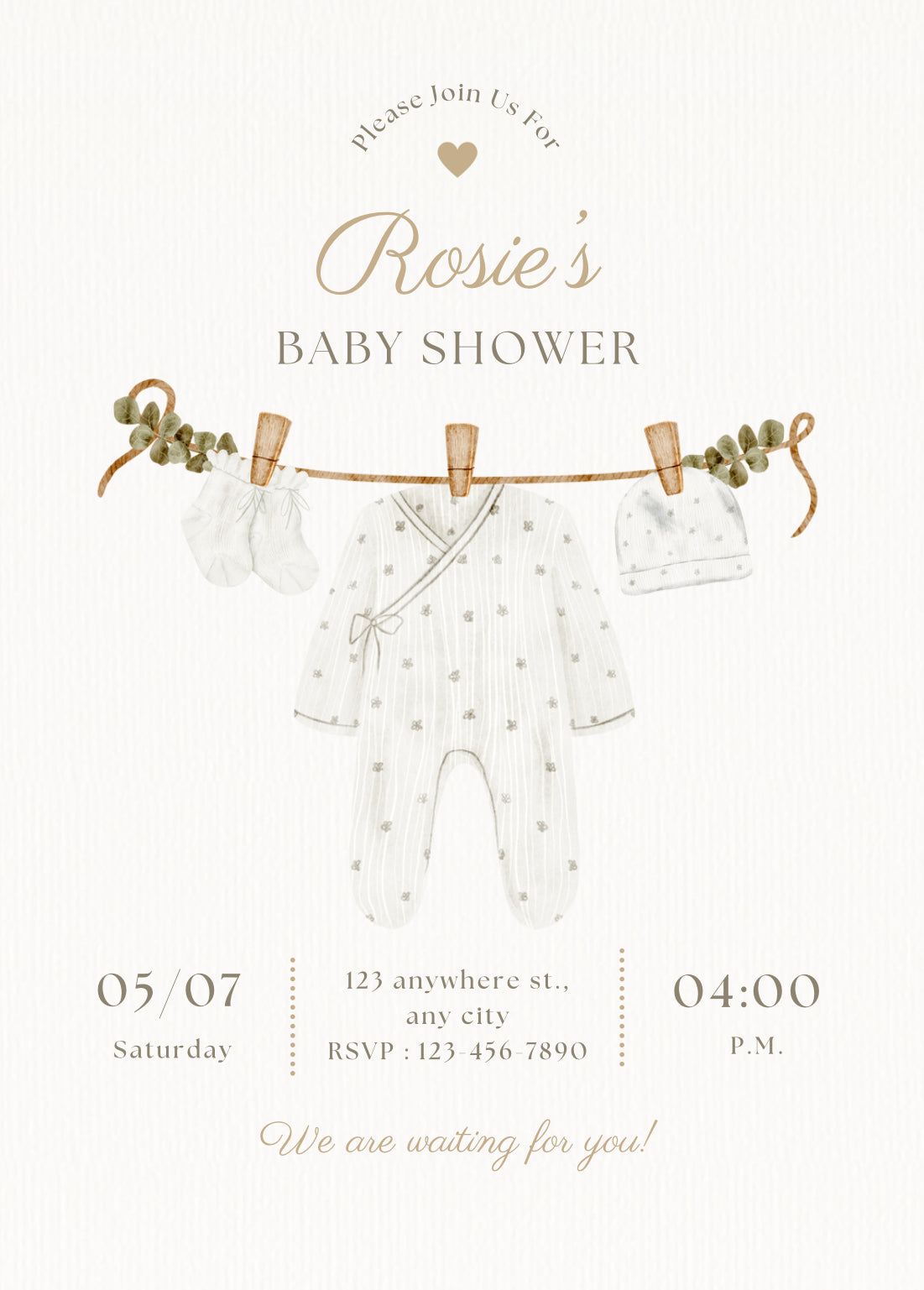 Washing line baby shower invitation