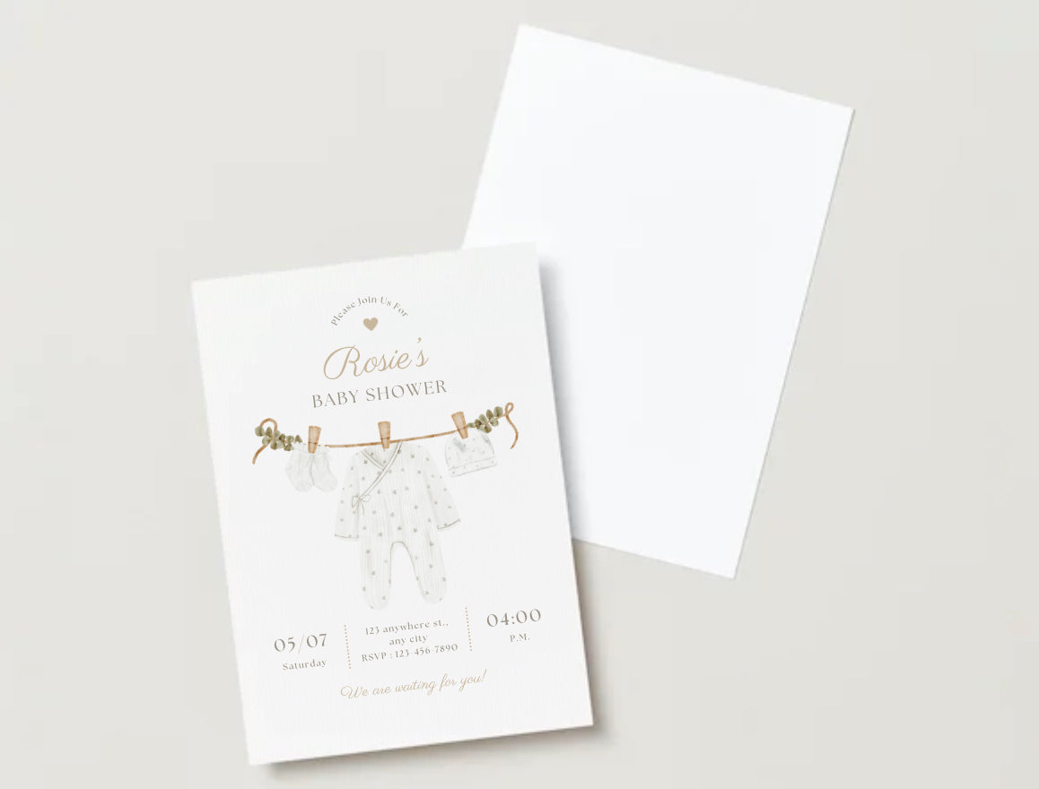 Washing line baby shower invitation