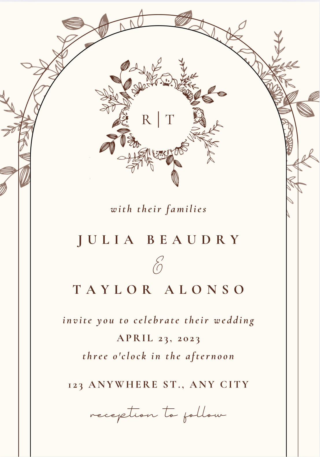 Floral arch wedding invitation