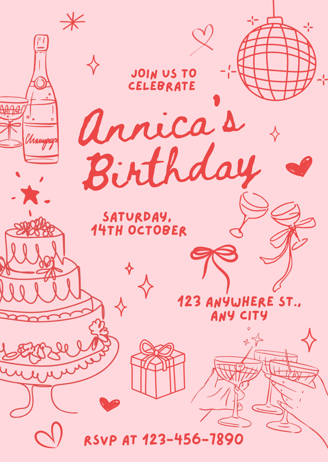 Pinky red birthday invitation