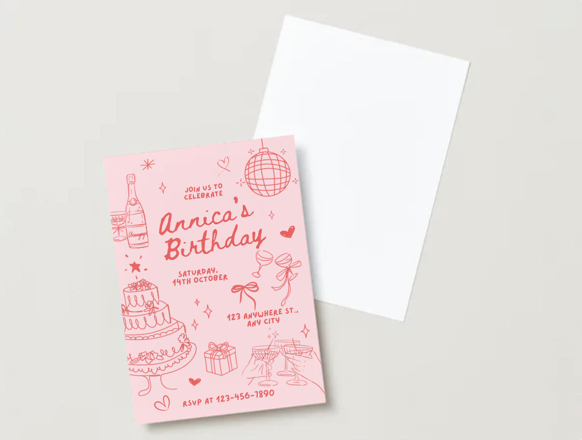 Pinky red birthday invitation