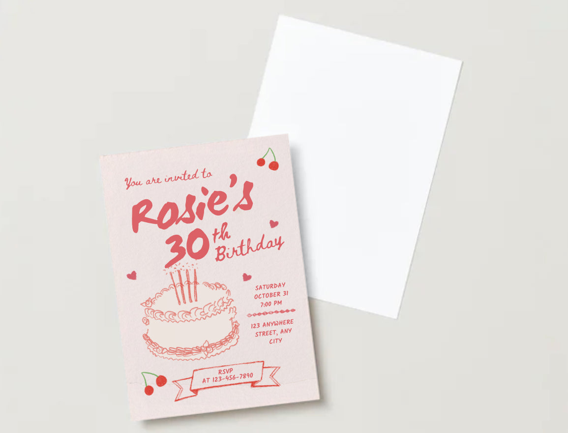 Cherry cake birthday party invitation