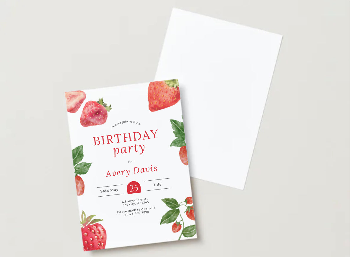 Strawberry birthday party invitation