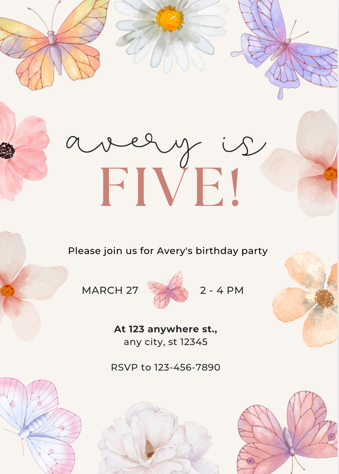 Butterfly birthday party invitation