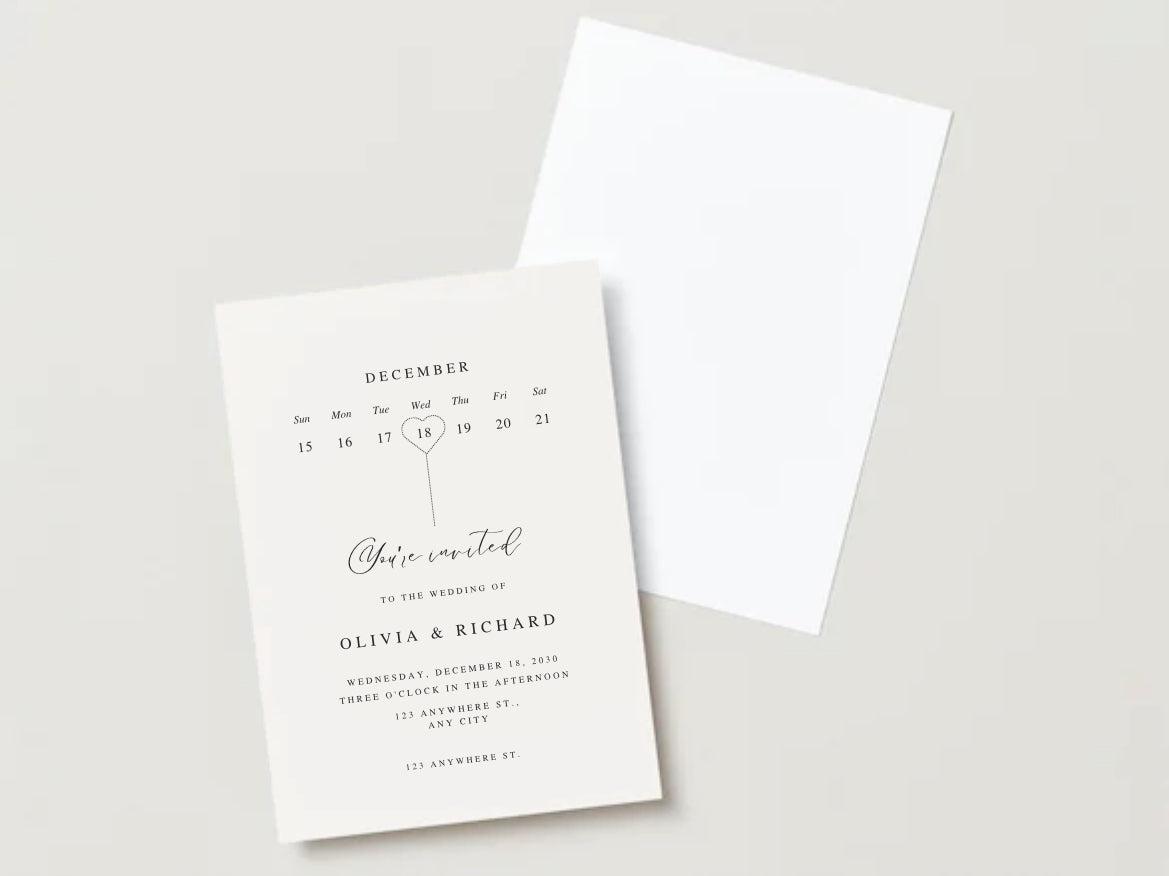 Calendar wedding invitation
