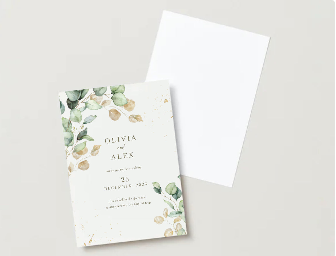 Sage green leaves wedding invitation