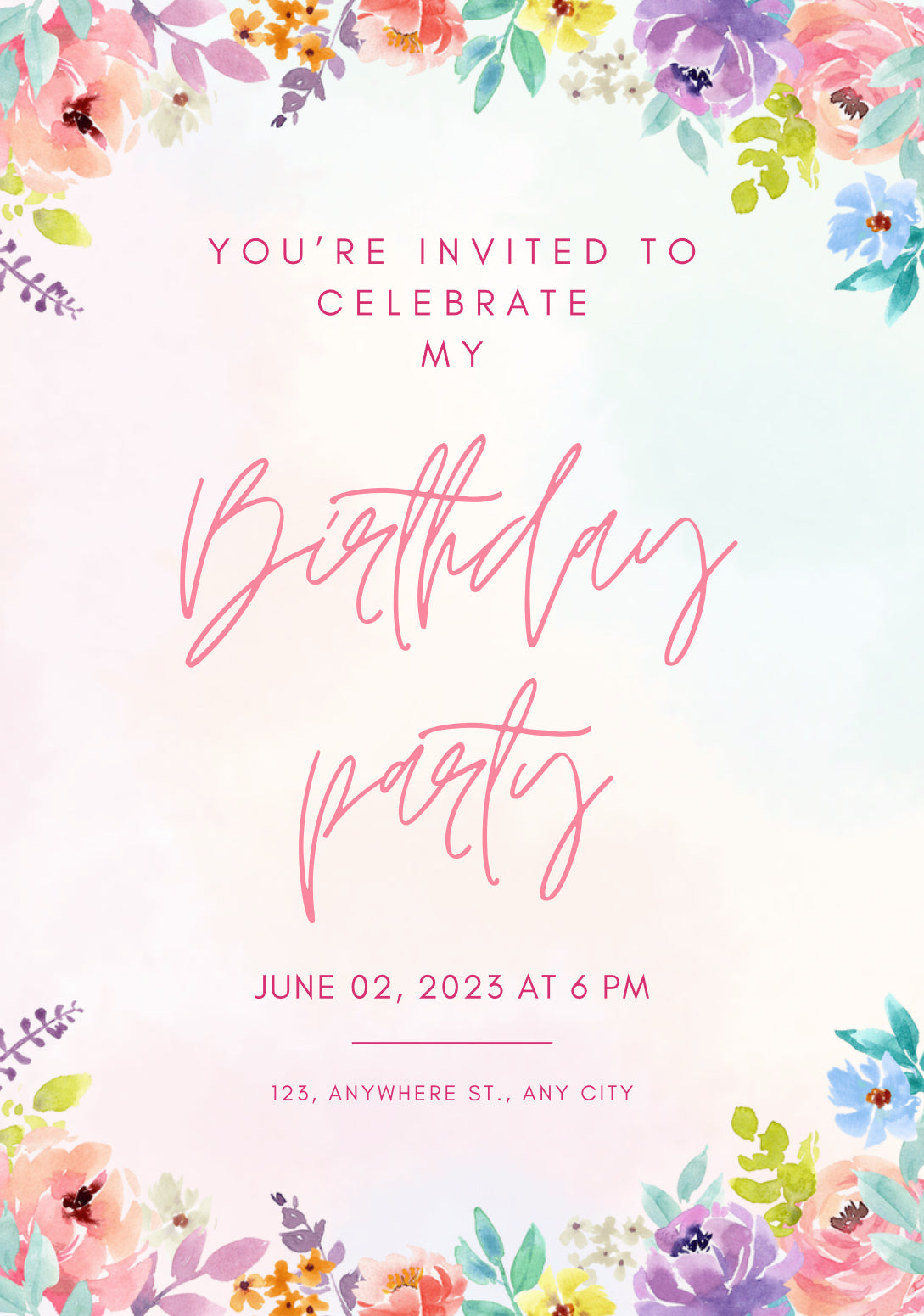 Floral birthday party invitation
