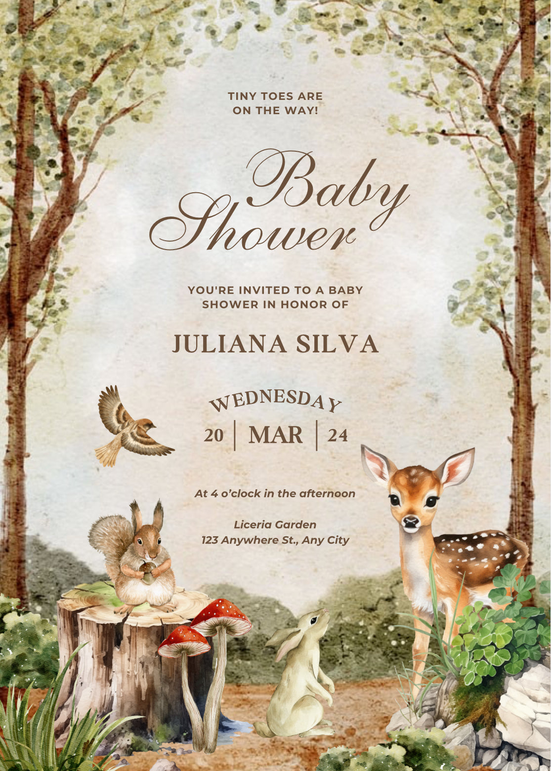 Woodland baby shower invitation