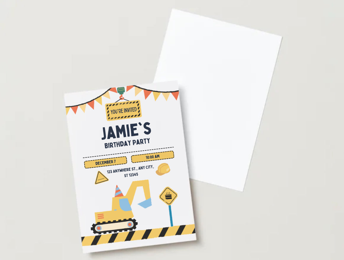 Construction birthday party invitation