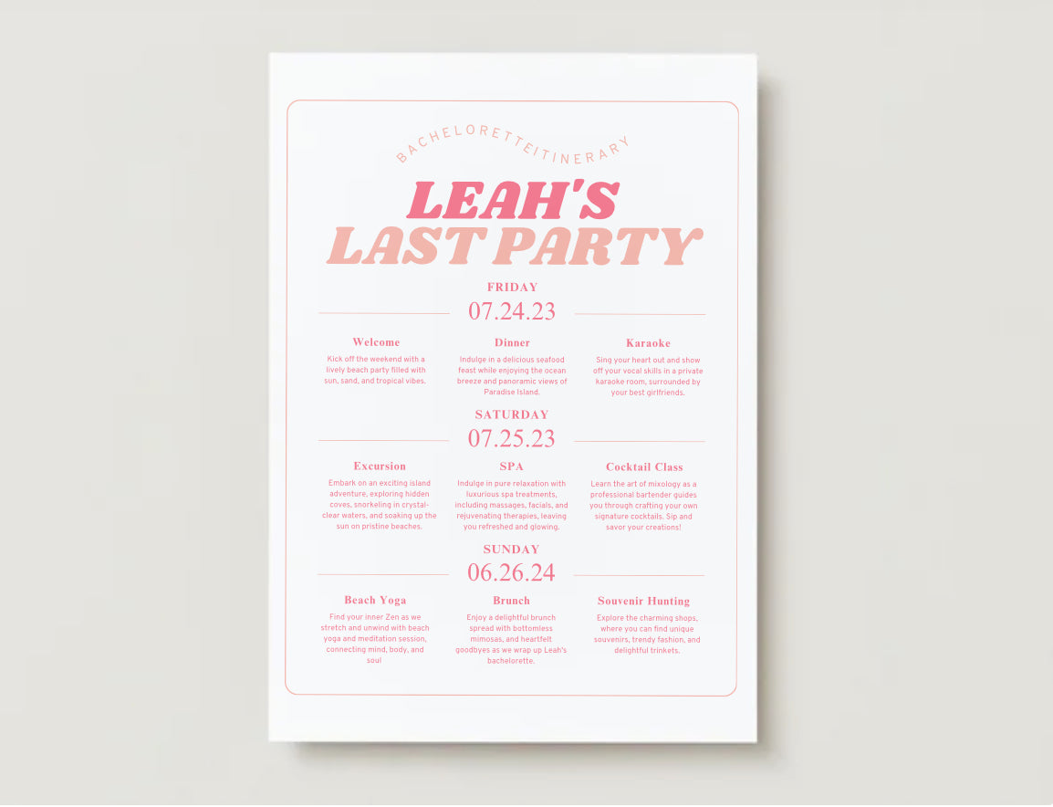 Pink and peach hen do itinerary