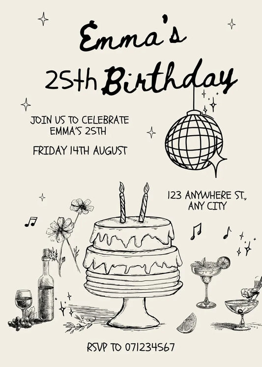 Fine line birthday invitation
