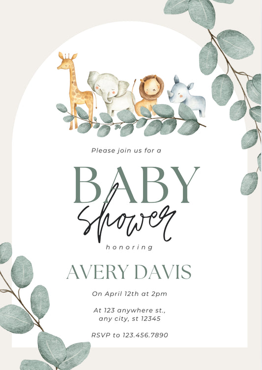 Safari baby shower invitation