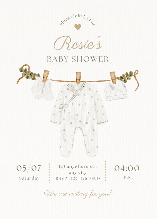 Washing line baby shower invitation