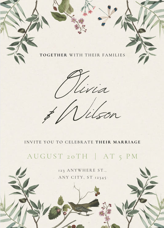 Leafy wedding invitation