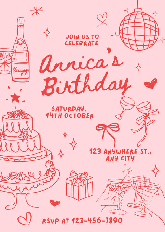 Pinky red birthday invitation