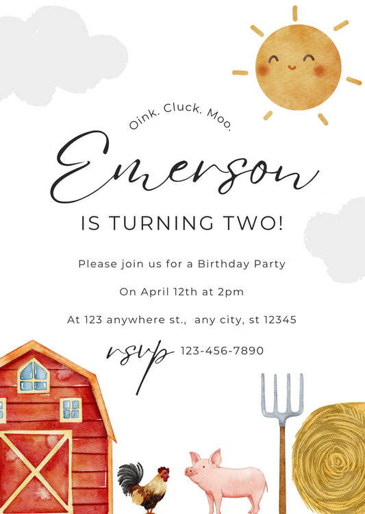 Oink cluck moo party invitation