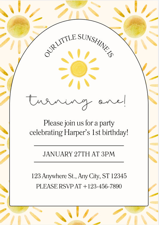 Little sunshine birthday party invitation