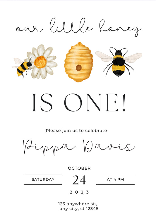 Honey bee birthday party invitation