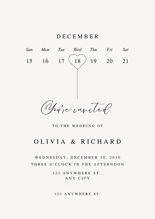 Calendar wedding invitation