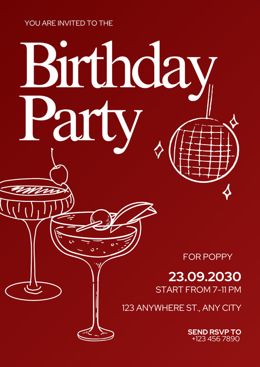 Cherry red birthday party invitation
