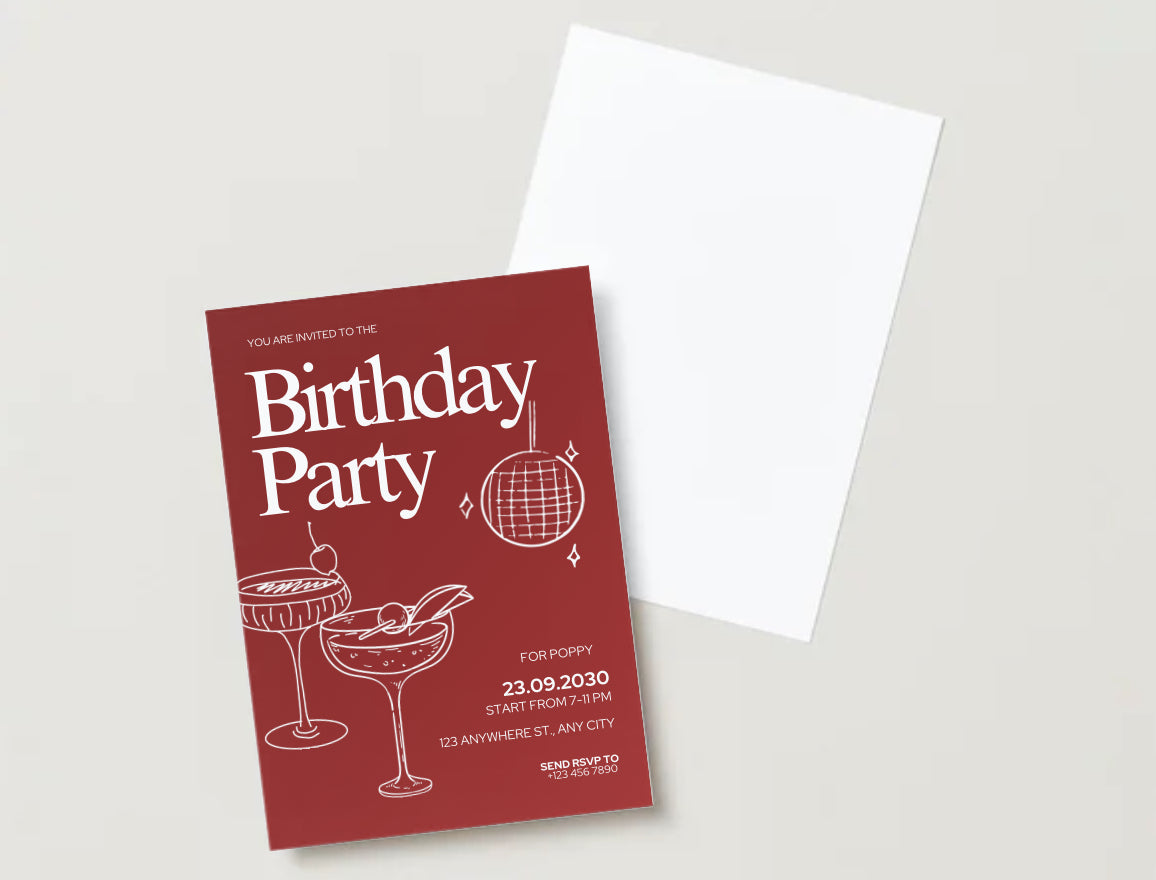 Cherry red birthday party invitation