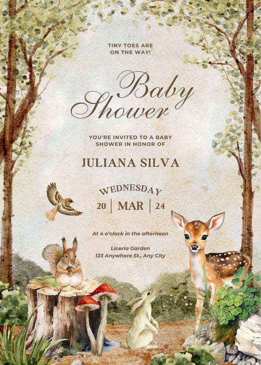 Woodland baby shower invitation