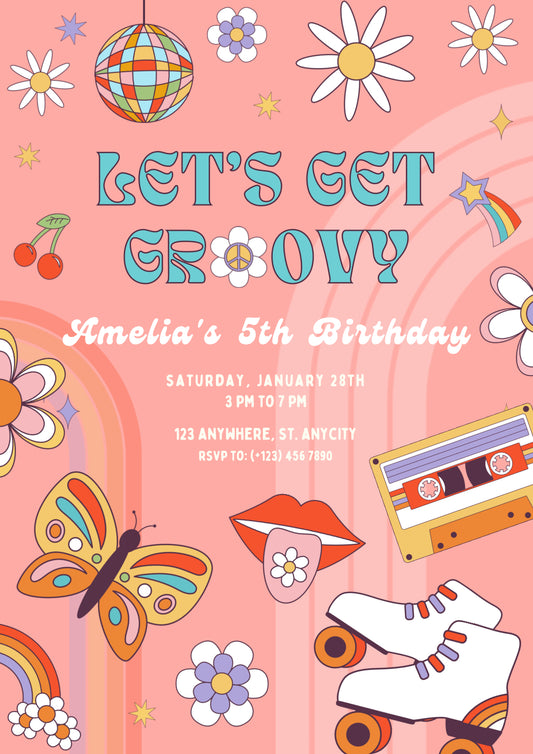 Let’s get groovy birthday party invitations