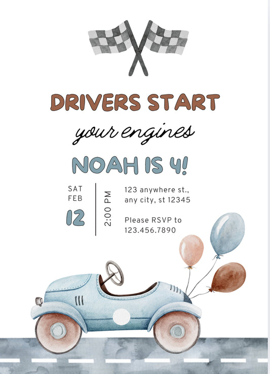 Start your engine birthday party invitation