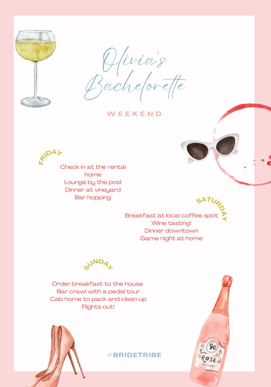 Bride tribe hen do itinerary